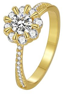 Whoiy Verlobungsring Ring Damen Gr. 54 (17.2) für Frauen, Trauringe in Gelbgold 375 Halo mit 0.3ct Moissanit