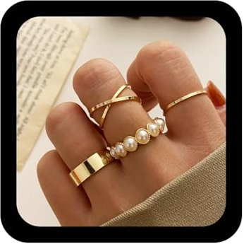 Xmsrn Vintage Pearl Knuckle Rings Set Gold Pearl Stacking Finger Rings Boho Stackable Rings Punk Wide Rings Set Gothic Fork Hand Rings Pearl Stacked Rings for Women