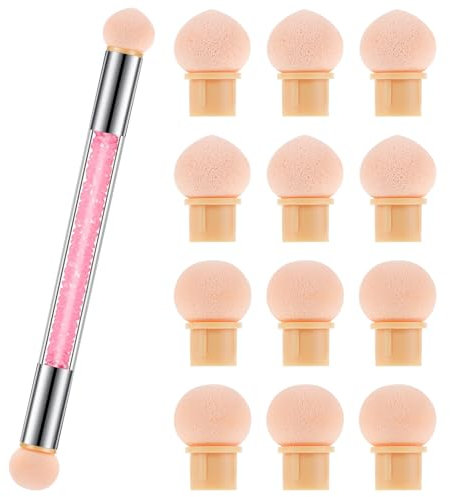 Oruola Babyboomer Pinsel,Doppelkopf Schwamm Nagelpinsel,Nail Art Runde Schwämme und Schwammpinsel für DIY Nagelkunst,Ombre Effekt,inkl,12 Ersatzköpfe für UV Gel und Falsche Nägel