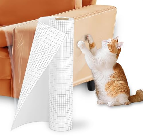 Lociban Kratzschutz Sofa Katze 5m x 42cm, Kratzfolie Katzen Selbstklebend Transparent, Katzen Kratzschutz Flexibler Schnitt, Sofaschutz Katze für Moebel Tür Couch Sofa Wand