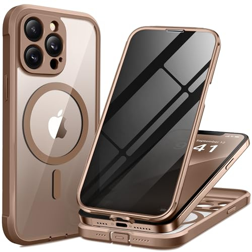 BERFY for iPhone 13 Pro Max Case, Compatible with Magsafe, Desert Brown | Built-in Privacy Screen Protector, Full Camera Protection, Shockproof Full Body Magnetic Clear Phone Case 6.7