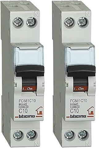Bticino SFC881C10 FP btdin45 Interruttore, Magnetotermico, C10, 1P+N, 1 m, 4500 A, 10 A (Confezione da 2)