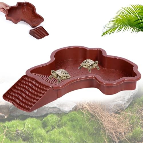 Piscine Tortue De Terre,Piscine Tortue Terrestre Mangeoire,Plat d'eau Bassin pour Tortue De Piscine avec Rampe, Abreuvoir Tortue Terrestre, 35x28,5x4,3cm, pour Tortues, LéZards Et Gecko-A