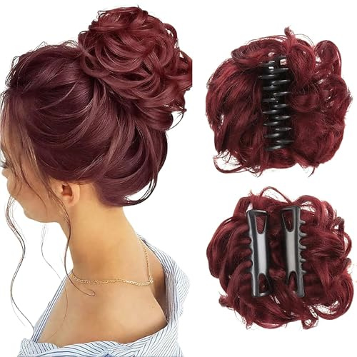 Dutt-Verlängerungsclips, Messy Dutt Haarteil Mit Clip, Locken Haarspange Mit Haarteil Für Dickes Haar, Klauenclip Haarteile (Weinrot)