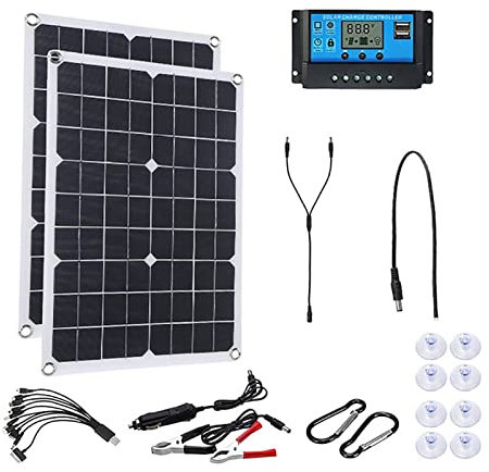 YQVEOT Placa Solar, 500W Panel Solar de 18 V Celular Solar 100A Controlador Panel Solar for teléfono RV Suministro de batería al Aire Libre Cargador de automóviles(with Controller)