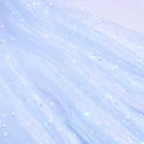 Tüllstoff, 160 CM Breit Glänzender Tüll, Stoff mit Sternenmuster, Stoff, die für die Herstellung von Prinzessinnenkleidern, Kleidern, Schleifen Geeignet Sind (Hellblau)