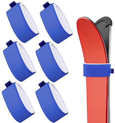 iKALULA 6 Stück Ski Klettband, Verstellbare Skibänder, Ski Befestigungsbänder mit Eva Schutzpolstern, Skiband Klettband, Multifunktion Skis Strap, Skigurte Skibänder für Skis,Stöcke (Blau)