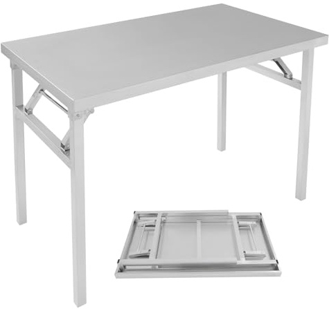 Xigner Küchentisch Edelstahltisch - Klappbar Arbeitstisch Gastronomie Tisch 100x60cm - Klapptisch, Serviertischmit Federfalzsystem für Küche, Gastronomie