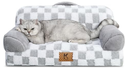 KSIIA Petit Canapé Panier Chien Dehoussable Lavable 66x37 cm, Lit pour Chien Orthopédique, Panier Chat Moelleux Confortable, Base Antidérapante, Canapé pour Chien avec Accoudoirs et Dossier, Gris