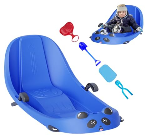 Schlitten für Kinder - Wintersport mit Rückenlehne - Rodel Schneeschlitten Eingebaute Bremse - für Snowy Hills Park Hinterhof Spielplatz Jungen Mädchen Kinder Vorschüler