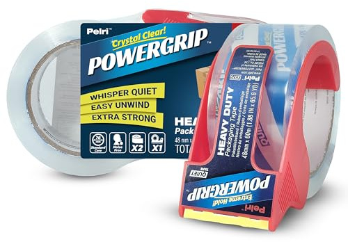 Pelri POWERGRIP Paketklebeband transparent mit Abroller, 2 Rollen 60m