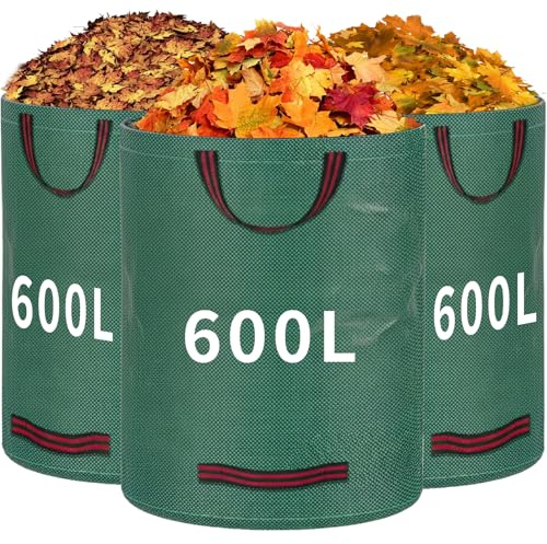 RITOLLO groß Gartensack 3x600 L – Laubsack Gartenabfallsack,4 Griffen,100x85 cm, wasserdicht,faltbar&wiederverwendbar,Big Bag&Grünschnittsack für Rasenschnitt, Laub&leichtes Material