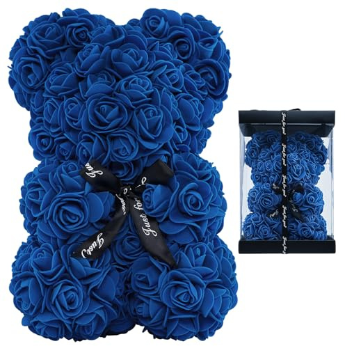 LEUCHTAMOR Rose Bear Royal Blue Teddy Bear Valentines Gifts for Her Rose Flower Anniversary with Gift Box Wedding Birthday Mothers Day for Women Mom Wife Girlfriend