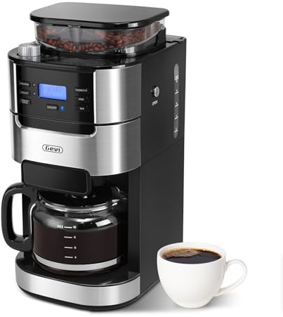 Gevi 10-Cup Drip Coffee Maker with Built-in Burr Grinder & Programmable Timer, 1.5L Water Tank, Auto Keep-Warm, Reusable Filter - Fresh Ground Coffee Machine (Black)