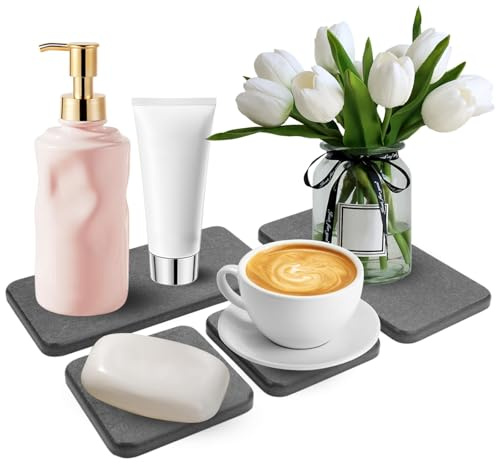 4 Pcs Diatomaceous Earth Stone Drying Mat Kitchen Sink Tray Quick Dry Water | Absorbing Stone Coasters for Bathroom & Kitchen 4-Piece Square Dish Drying Mat