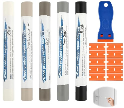 Laminat Reparaturset grau 5 Farben Hartwachs fuer Holz Fliesen Parkett | fuenf ausgewaehlte graue Stangen, Kratzer ausbessern, einfache Anwendung, vielseitig, handwerk