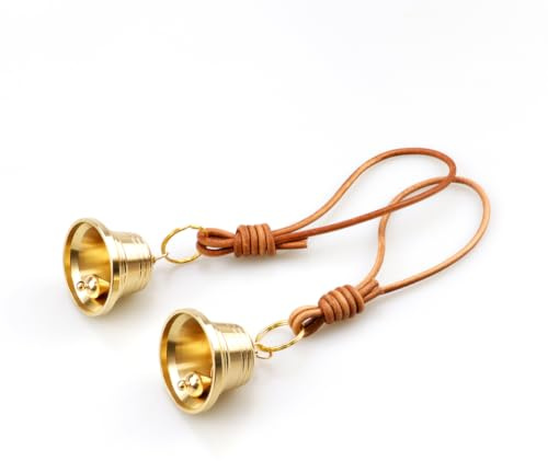 Sofecto Messingglocken zum Aufhängen, für Türknauf, Vintage-Stil, kleine Hängerglocken an Lederseil, goldfarbene Türklingel für Weihnachten, Zuhause, Garten, Dekoration, Ladenbesitzer