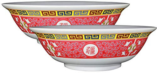 Happy Sales, set of 2 Melamine Oriental Pho Noodle Soup Bowl, 52 Ounce, Longevity Design by Happy Sales