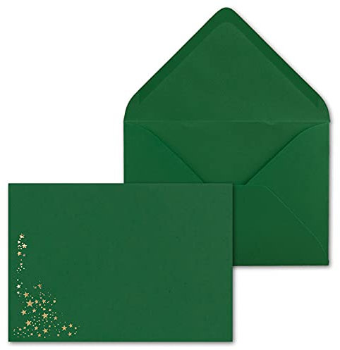 50x Weihnachts-Briefumschläge - DIN C5 - mit Gold-Metallic geprägtem Sternenregen, festlich matter Umschlag in dunkelgrün - Nassklebung, 120 g/m² - 154 x 220 mm - Marke: GUSTAV NEUSER