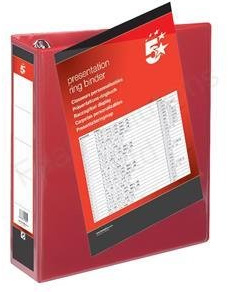 5 Star Presentation Ring Binder PVC 4 D-Ring 65mm Size A4 Red [Pack 10]