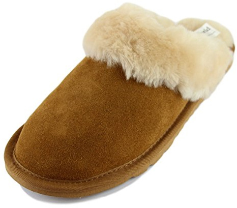 Pantoufles mules en peau de mouton pour femme - marron - châtaigne,
