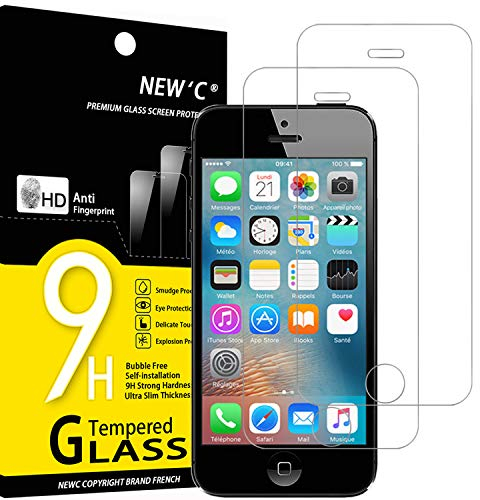 NEW'C 2 Stück für iPhone 5, iPhone 5S, iPhone 5C für Panzerglas, Frei von Kratzern, 9H Härte, HD Displayschutzfolie, 0.33mm Ultra-klar, Ultrabeständig