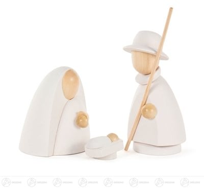 Rudolphs Schatzkiste Krippenfiguren Heilige Familie, modern - 3 Figuren – Natur/weiß – Holzfiguren – Höhe ca. 11 cm - Erzgebirge - NEU