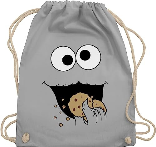 Turnbeutel Rucksack - Karneval & Fasching - Taschen - Keks Monster I Krümelmonster I Cookie Monster Fastnacht I Fasnacht I Fasnet - Unisize - Hellgrau - stoffbeutel kindergarten karnevalsbeutel