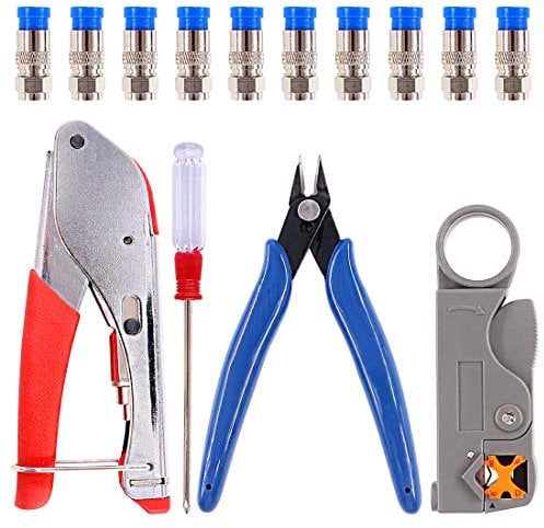 Swpeet 14PCS cable Crimper Compression Tool kit, incluso cavo crimpatrice e spelacavi con pezzi a compressione, perfetto per connettore coassiale RG59 per RG6 F BNC RCA cavo