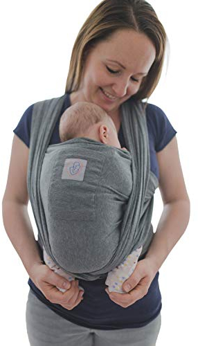 Babytragetuch mit Vordertasche inkl. Baby Wrap Carrier Tasche und Anleitung - langes elastisches Tragetuch für Früh- und Neugeborene Kleinkinder (Grau)