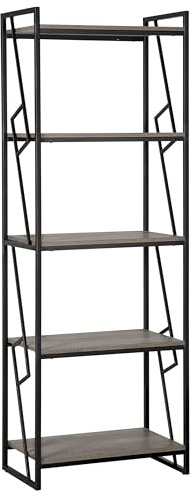 Beliani Hohes Standregal Holzoptik Dunkelbraun Metallgestell schwarz 5 Fächer Forres
