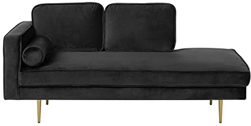 Chaiselongue Samt schwarz links goldenes Gestell mit Nackenrolle modern Miramas