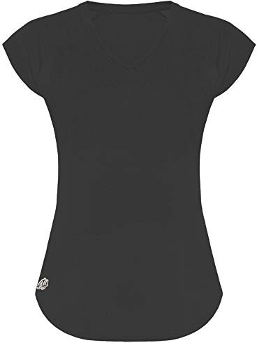 GO HEAVY Damen Fitness Funktions Sport T-Shirt Laufshirt Kurzarm Schnelltrocknend Yoga Sportoberteil | Dunkelgrau M