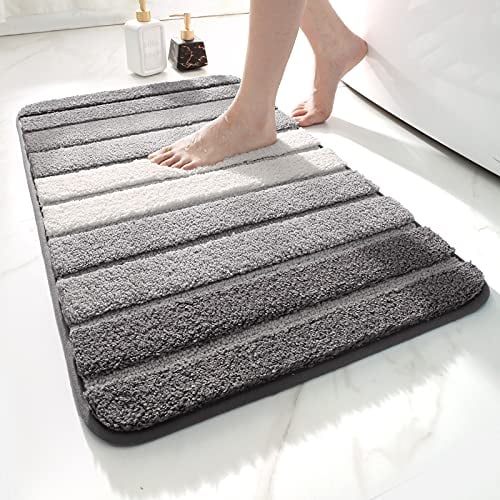 DEXI Badezimmerteppich rutschfest Badematte 50 x 80 cm,Badteppich Saugfähig Weich Maschinenwaschbar für Badezimmer,Grau