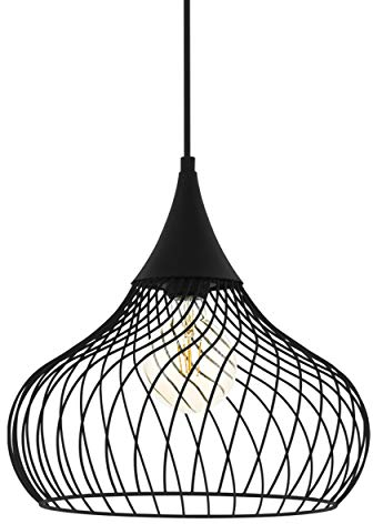 EGLO Pendelleuchte Staverton, 1 flammige Hängelampe Vintage, Industrial, Retro, Hängeleuchte aus Stahl, Esstischlampe, Wohnzimmerlampe hängend in Schwarz, E27 Fassung