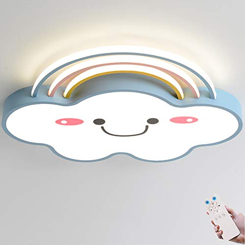 LED Deckenleuchte Dimmbar Fernbedienung Decken Beleuchtung Modern Deckenllicht Kreative Wolken Regenbogen Smiley Deckenlampe Schlafzimmer Kinderzimmer Wohnzimmer Flur Balkon Lampe (Blue,63CM/56W)