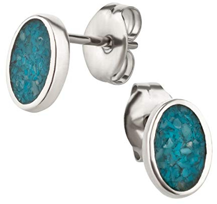 Ohrstecker Ohrringe Modell 3 Silber 925 Sterling Türkis Inlay als Ohrschmuck mit kleiner Schmuckbox - 7K - Indianer Schmuck Geschenke für Damen, Mädchen, Jungen, Kinder und Herren
