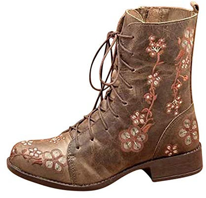 Stivali Donna Boot Bikers Boots Stivaletti Stivali Donna Moda Casual Tacchi Quadrati Scarpe Lunghe alla Caviglia (37,Cachi)