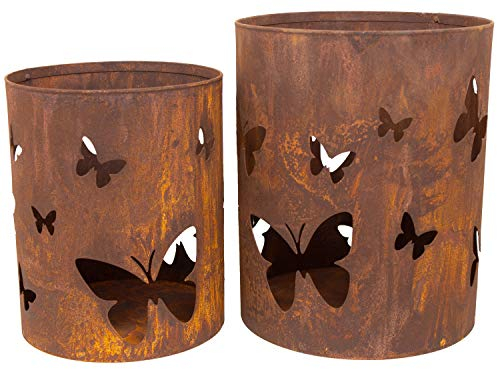 Windlicht Schmetterlinge Rost Edelrost Metall Kerzenhalter Pflanztopf Gartendeko Made in Europa 2er Set