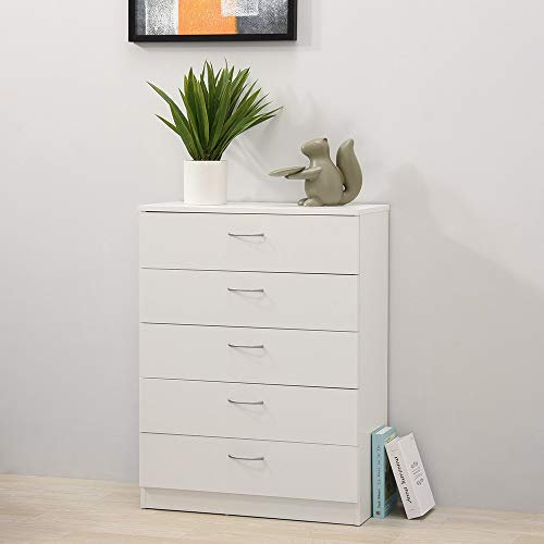 Panana 3/4/5 Drawer Cabinet, Chest of Drawers With Metal Handles and Runners Unique Anti-Bowing Drawer Support Bedroom Storage Furniture (White, 5 Drawer)