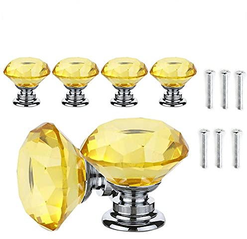 ANSIEDIO 6 Stück 30mm Schrankknöpfe Kommode Griffe Gelb Kristall Zinklegierung Kristallglas Möbelknöpfe Garderobe Ziehgriffe Möbelgriffe