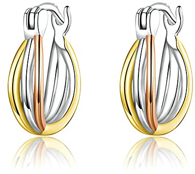 Lafeil Dreifarbige Creolen 925Er Sterlingsilber Hypoallergen Und Hochglanzpoliert Farbtrennungsohrringe Platinierter Temperament-Silberohrring