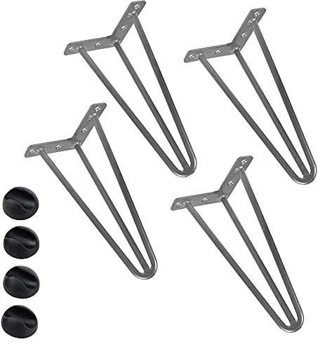 BAKAJI Set 4 Gambe da Tavolo Altezza 36 cm in Metallo Piedi per Tavolino Divano Sgabelli e Mobili con Piedini Antiscivolo Design Moderno Industriale Colore Grigio Kit Montaggio Incluso