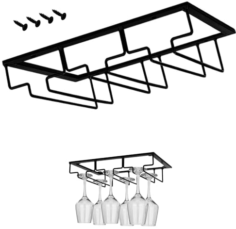 Spldsun Portavasos para Vino, Colgador Copa Vino Metal, Soporte para Copa de Vino Colgante, Con 4 tornillos, para hogar, bar, mueble de cocina, restaurante (tres ranuras, negro)