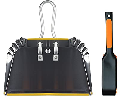 PHYEX 1-Pack 17 Heavy Duty Metal Dust Pan with Cleaning Brush Set