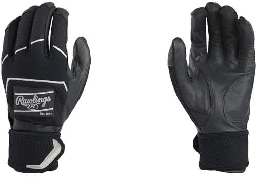 Rawlings Adult Workhorse Baseball Batting Glove w/Compression Strap, Medium, Black