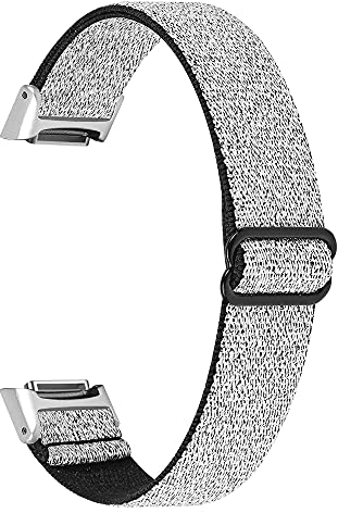 RuenTech Elastisches geflochtenes Armband kompatibel mit Fit bit Luxe intelligentes Schrittzähler Armband Gummiband (Glänzendes Silber)