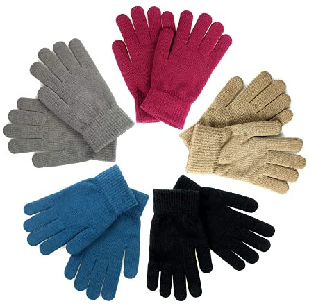 GOLEDLF Winter Magic Gloves for Adults, 5 Pairs of Stretchy Knit Warm Gloves for Men, Women and Teens