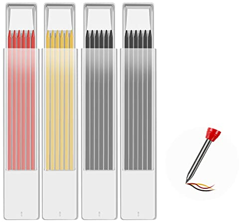 OSDUE 24 Stück Bleistiftminen für Zimmermannsbleistift, 2,8 mmSolide Tieflochmarker Konstruktion Bleistift Ersatz, Bleistift Ersatzminen für Architekt Zeichnen (Gelb Rot Schwarz)