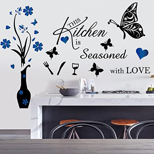 Wandaufkleber für die Küche, inspirierender Wandaufkleber, Zitate This Kitchen is Seasoned with Love, für Küche, Esszimmer, Zuhause, Restaurant, Wanddekoration.